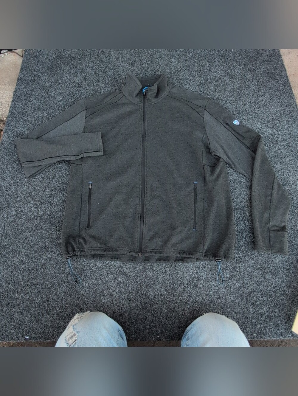 Kuhl Jacket Mens XXL Gray Fleece Full Zip Sleeve Zip Pocket Thumbholes Outdoor